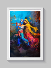 Radha Krishna Divine Dance – Framed Indian Spiritual Art for Home Décor