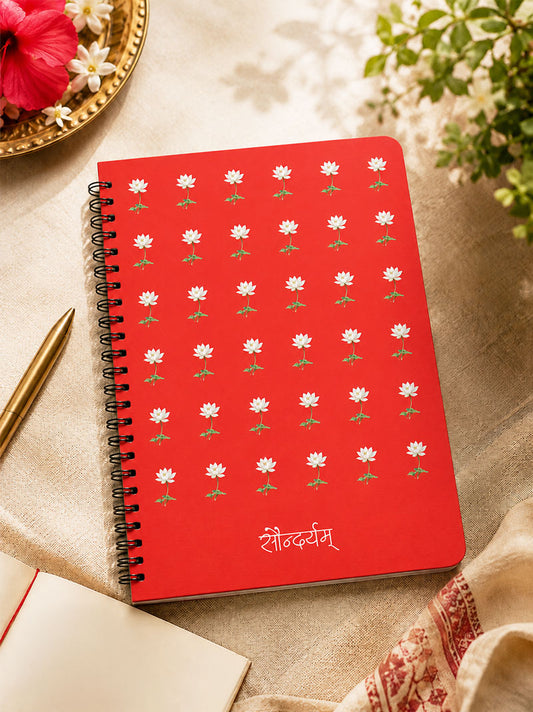 सौन्दर्यम् (Soundaryam) Sanskrit Floral Notebook | Premium Spiral Notebook by ReSanskrit®
