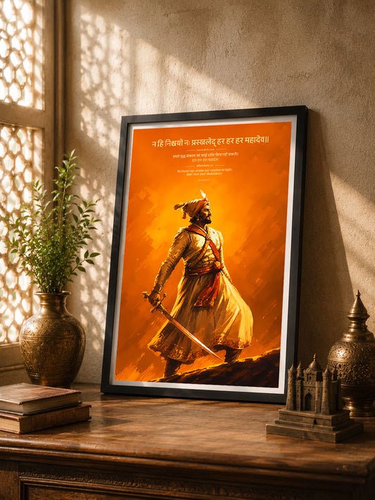 Chhatrapati Shivaji Maharaj Wall Frame | Har Har Mahadev Sanskrit Motivational Wall Art