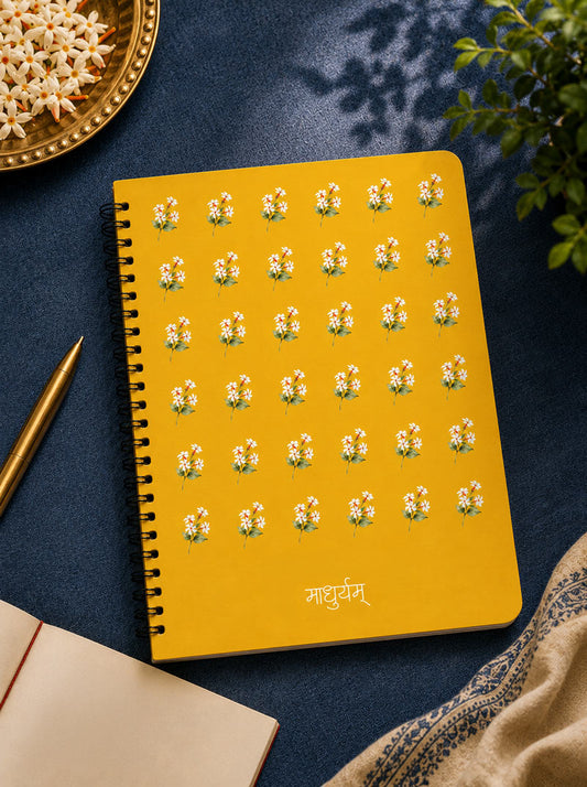 माधुर्यम् (Madhuryam) Sanskrit Floral Notebook | Premium Spiral Notebook by ReSanskrit®