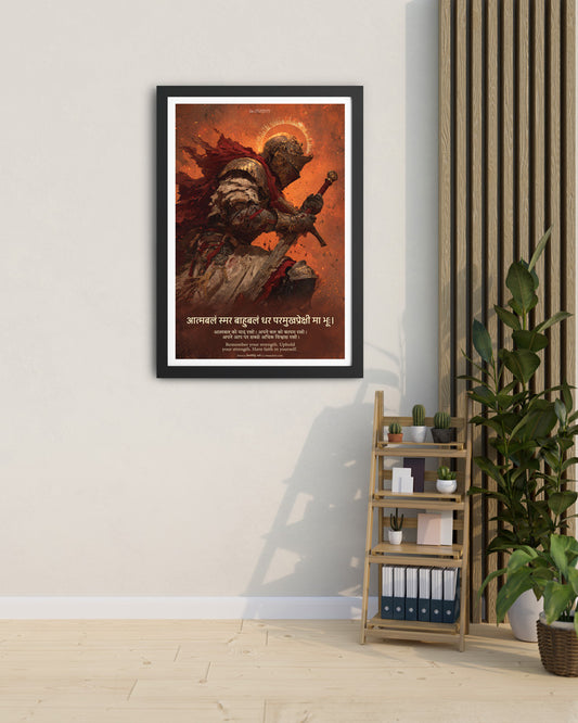 Atmabal Smara Sanskrit Wall Frame | Warrior Motivation Art | Inspirational Strength Quote Decor for Home & Office