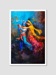 Radha Krishna Divine Dance – Vibrant Sanskrit-Inspired Art Poster