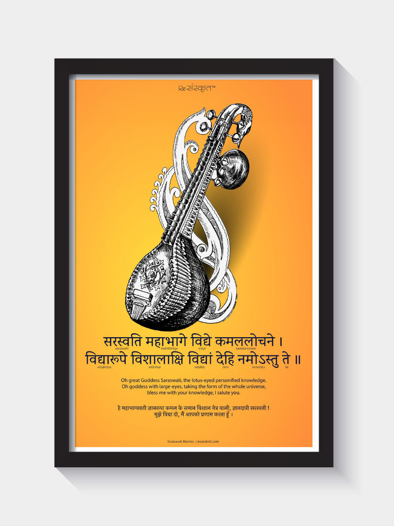 Saraswati Mantra Wall Frame Frames - ReSanskrit