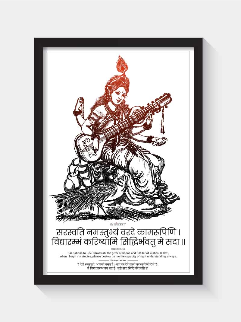 Saraswati Portrait Wall Art Frames - ReSanskrit